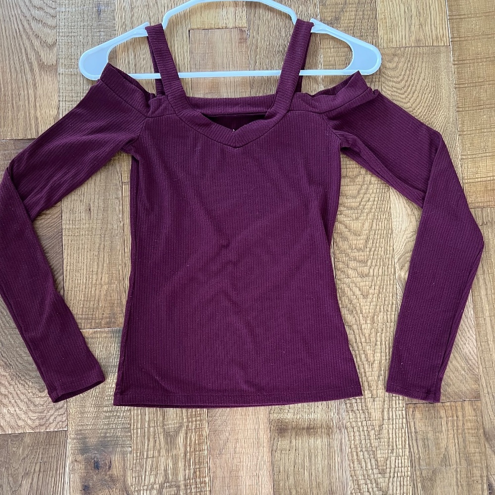 Maroon Off The Shoulder Long Sleeve Top